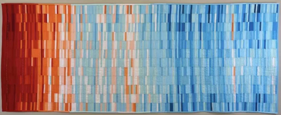 Image of red and blue woven artwork by Lorraine Woodruff-Long